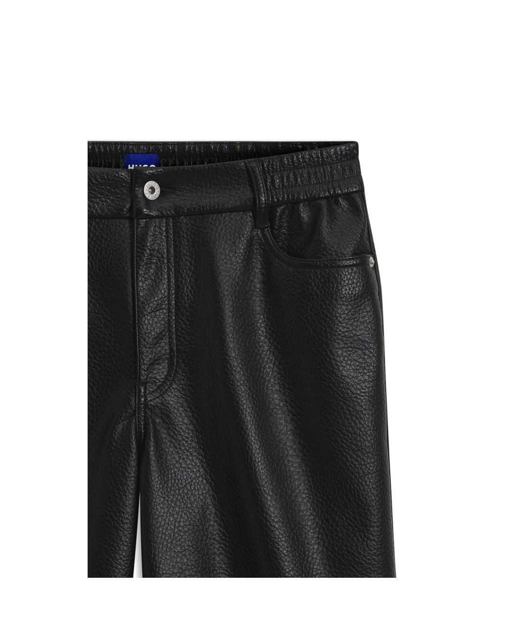 HUGO Black Relaxed-Fit Faux Leather Trousers With Patch Pockets