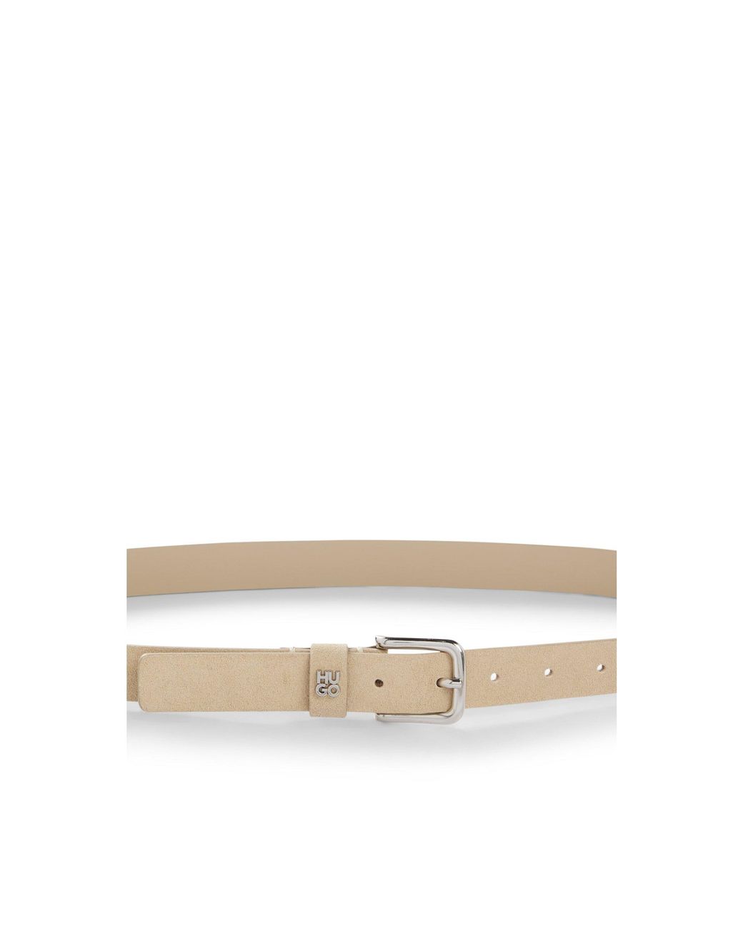 HUGO Natural Suede Belt With Stacked-Logo Keeper Trim