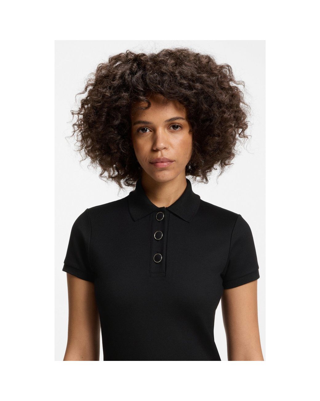 HUGO Black Slim-Fit Polo Shirt With Metal Buttons