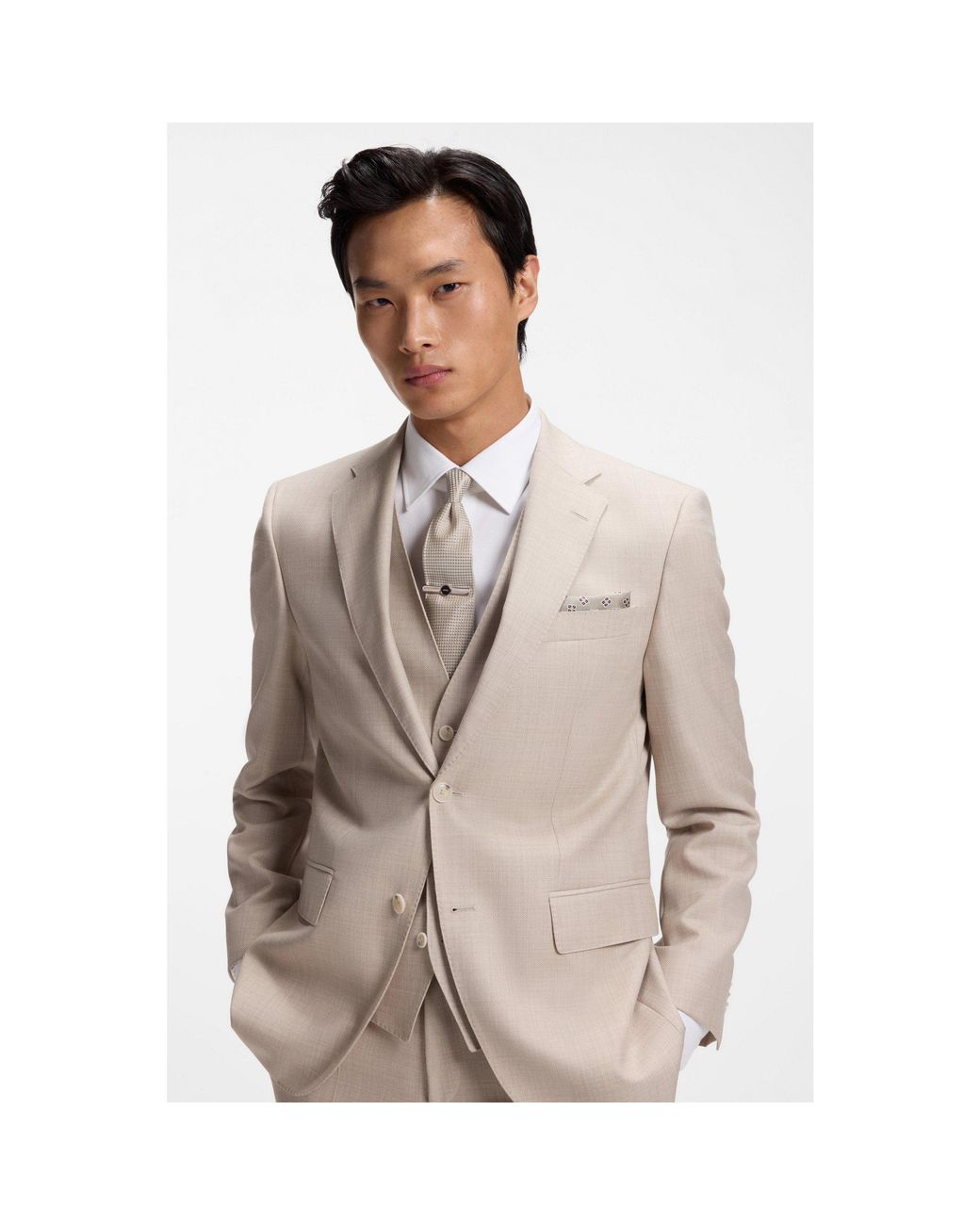 Boss White Brass Tie Clip With Round Logo Detail for men