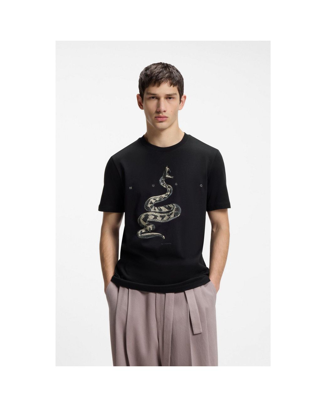 HUGO Black Cotton-Jersey T-Shirt With Spaced-Out Logo for men