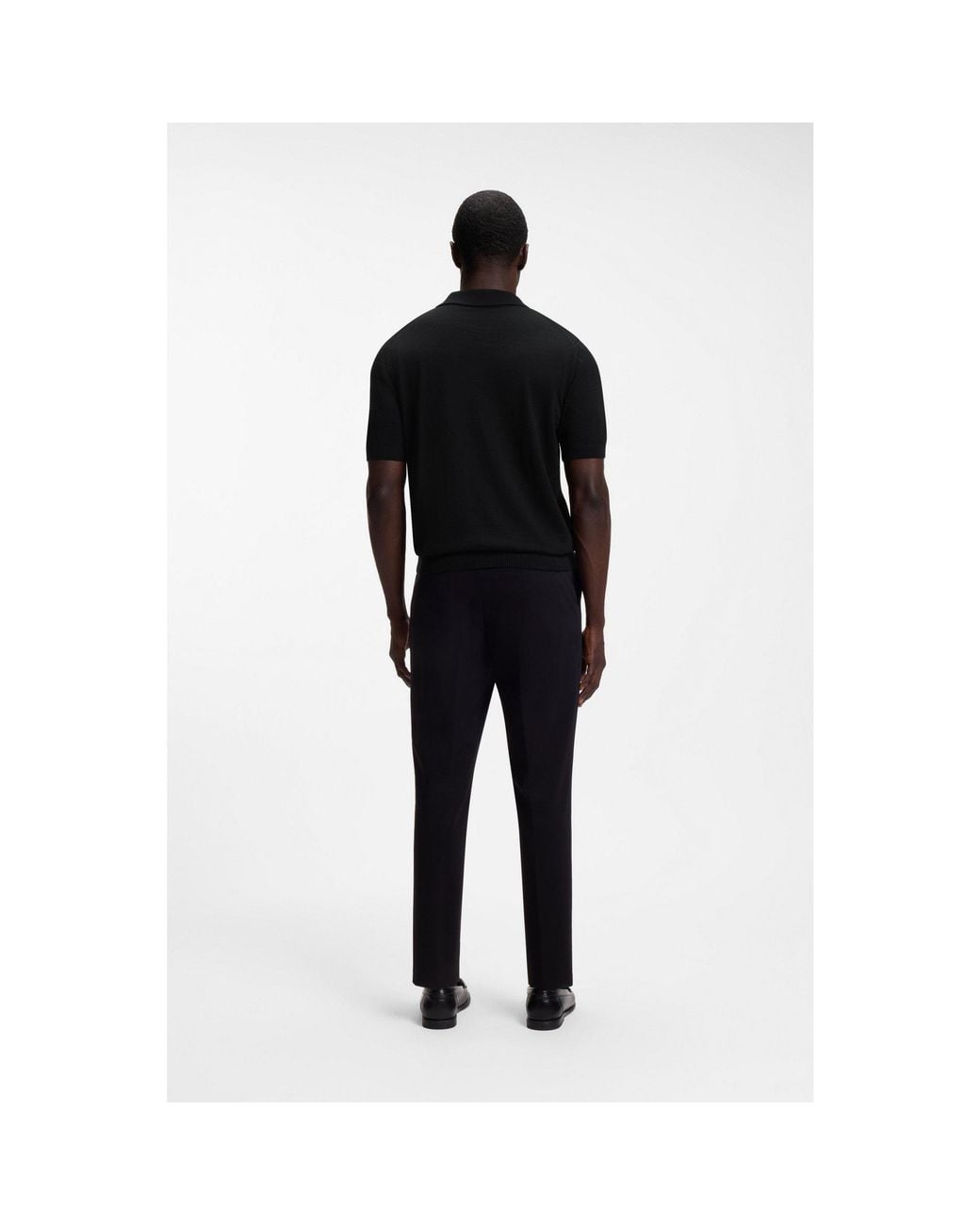 Boss Black Merino-Wool Knit Polo With Johnny Collar for men