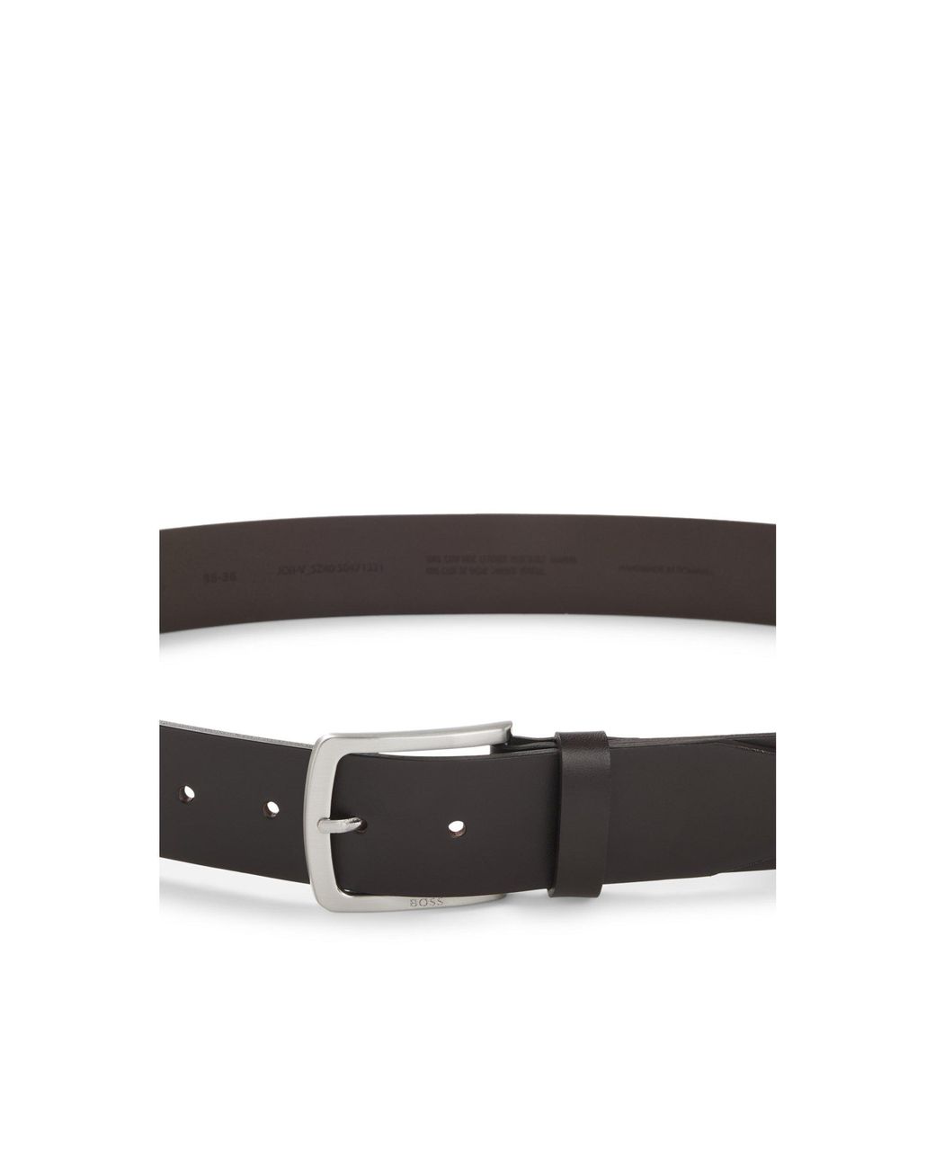 Boss Brown Italian-leather Belt With Logo-engraved Buckle for men
