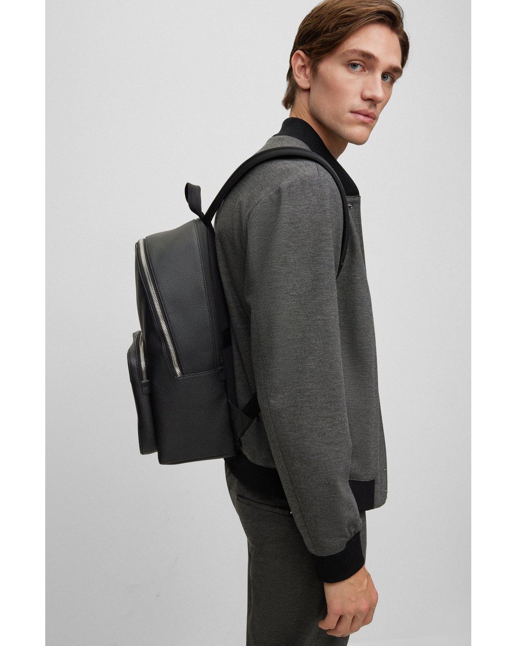 Black leather backpack silver hardware hotsell