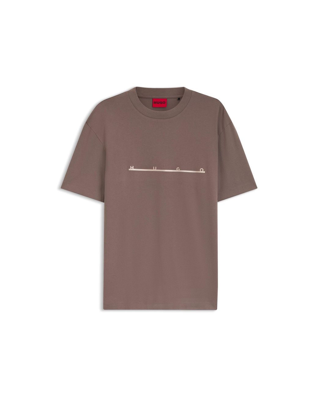 HUGO Brown Relaxed-Fit T-Shirt With Zigzag Stitching Detail for men