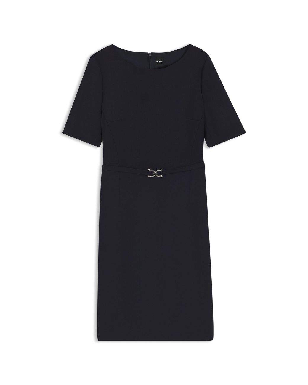 Boss Blue Virgin-Wool Dress With Hardware-Trimmed Belt