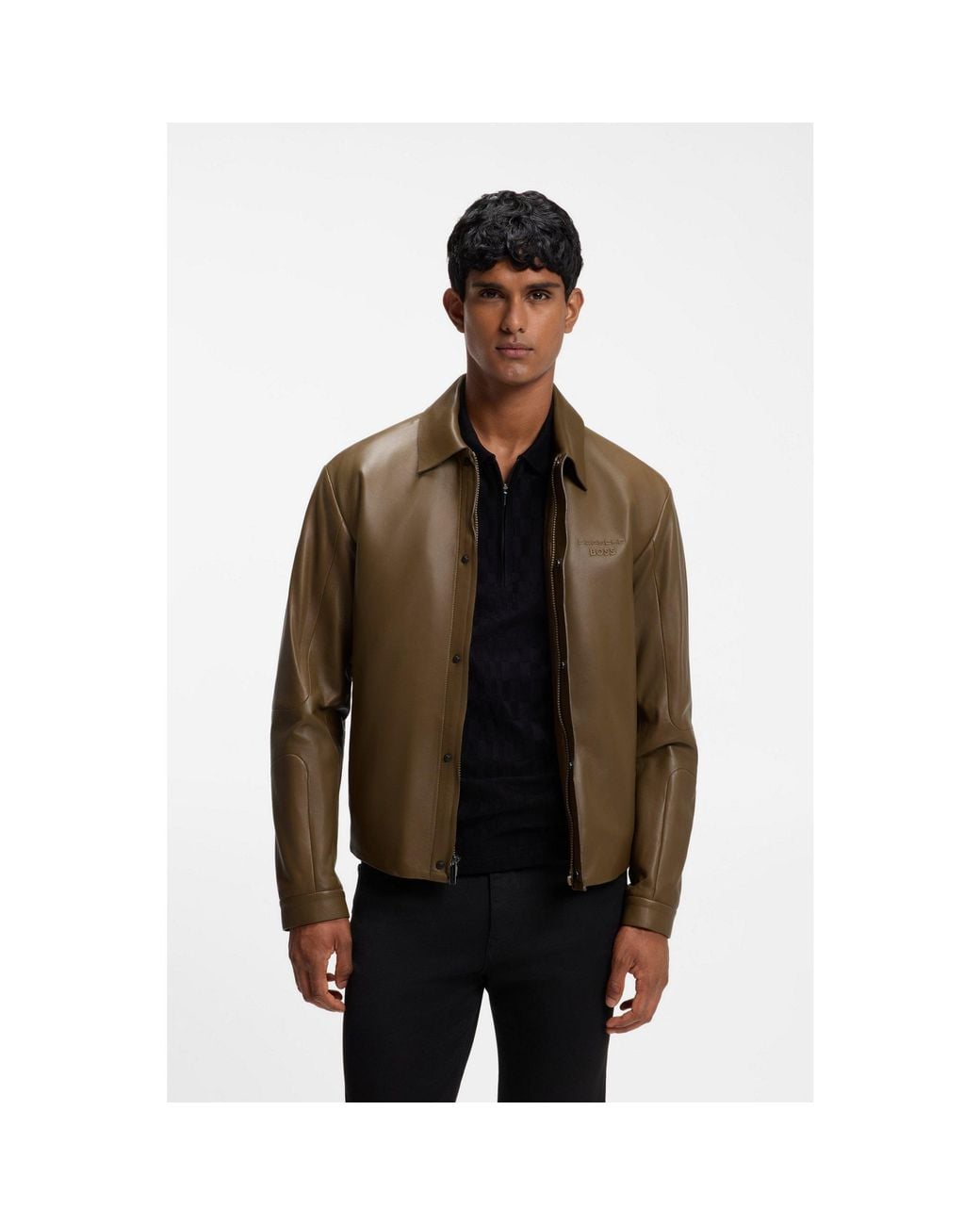 Boss Brown Porsche X Leather Jacket With Concealed Magnetic Closure for men