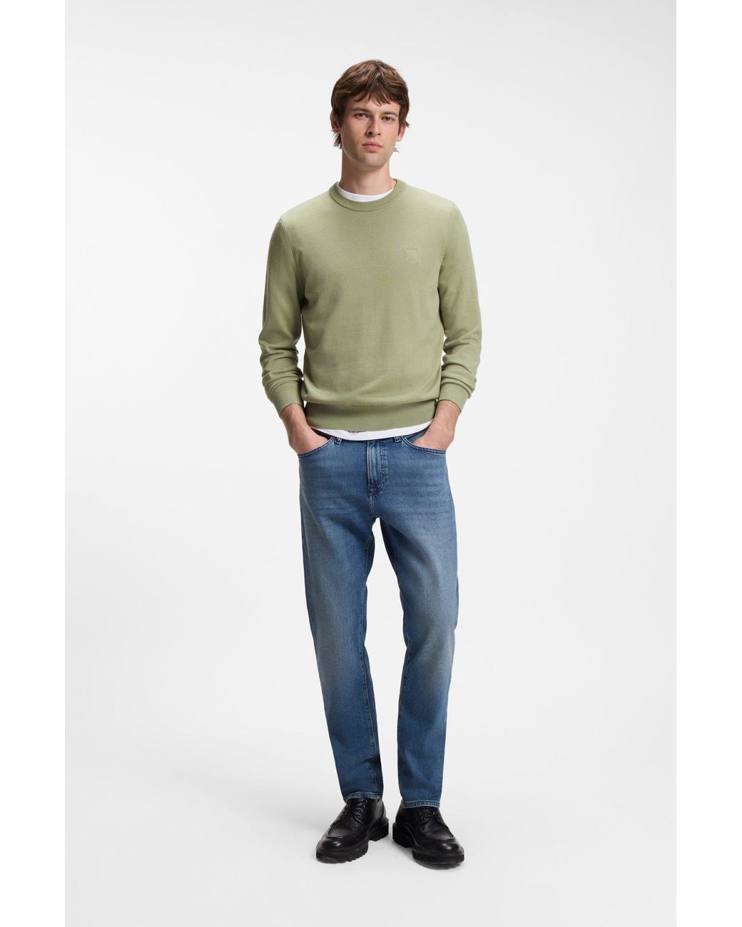 Boss Pullover Aus Baumwoll-Mix Mit Logo-Patch in Green für Herren