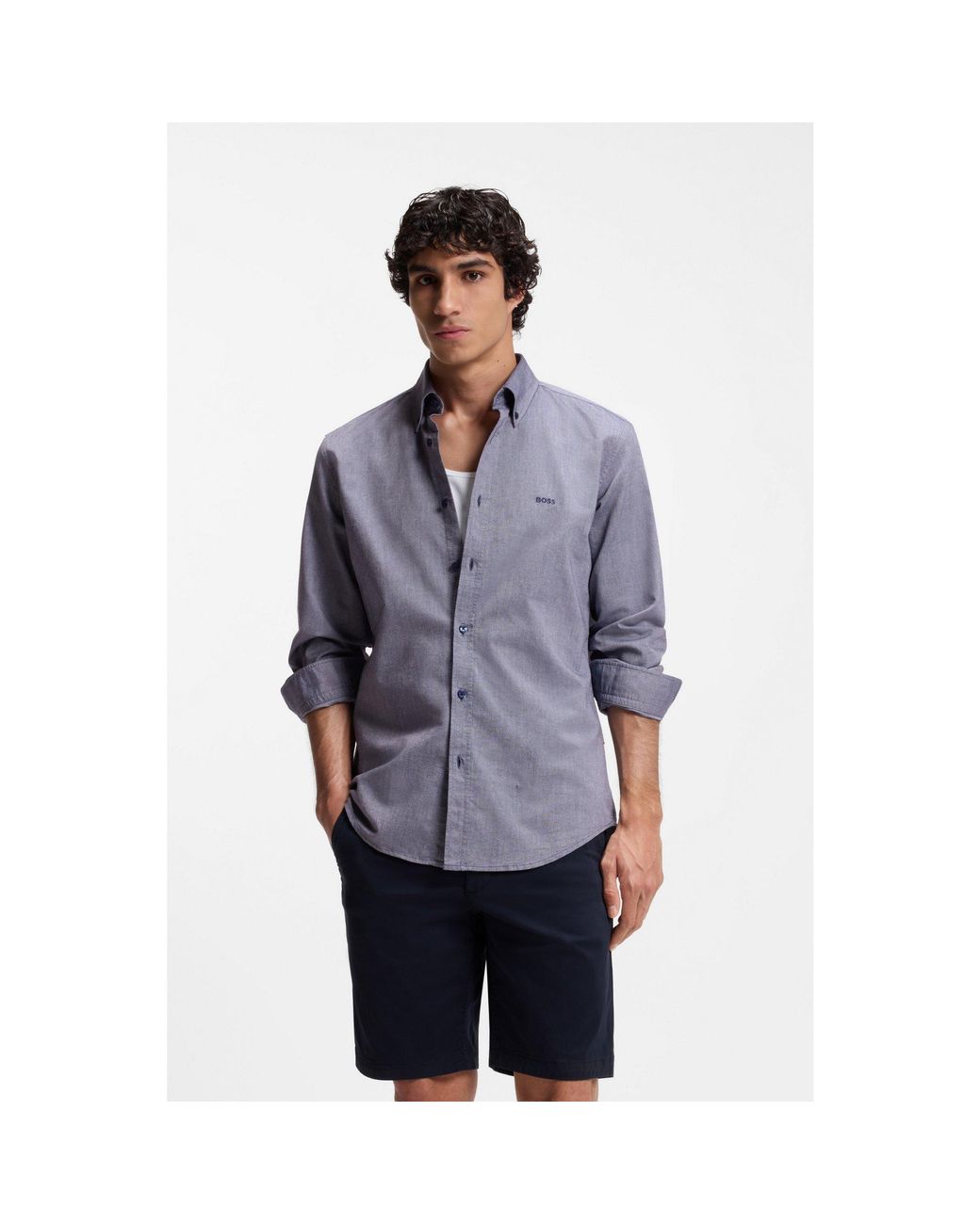 Boss Blue Regular-Fit Oxford Shirt for men