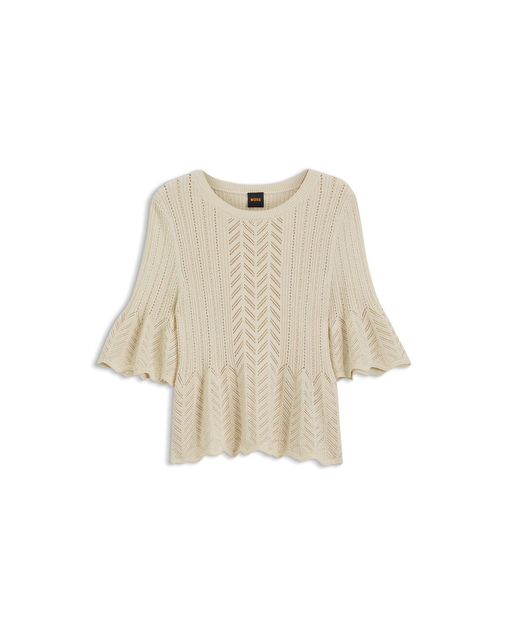 Boss White Regular-Fit Sweater With Open-Knit Structure