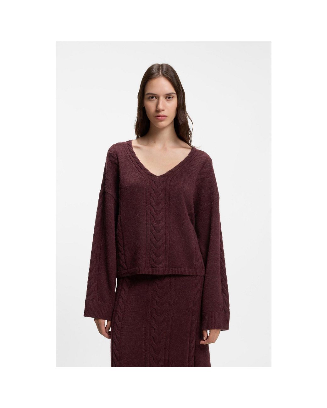 Boss Red V-Neck Sweater With Cable Structure