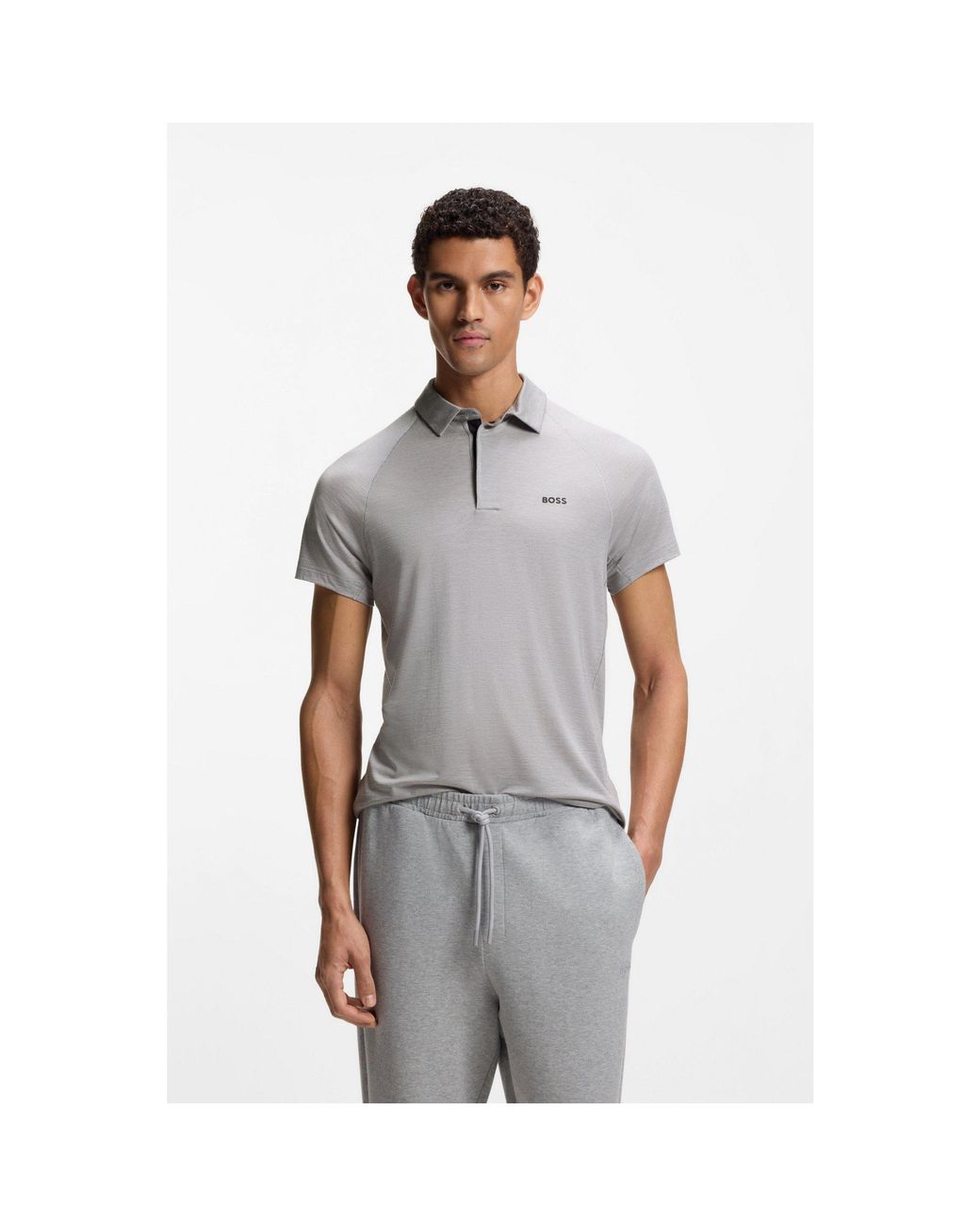 Boss Gray Active Slim-Fit Polo Shirt With Thermoregulating Performance for men