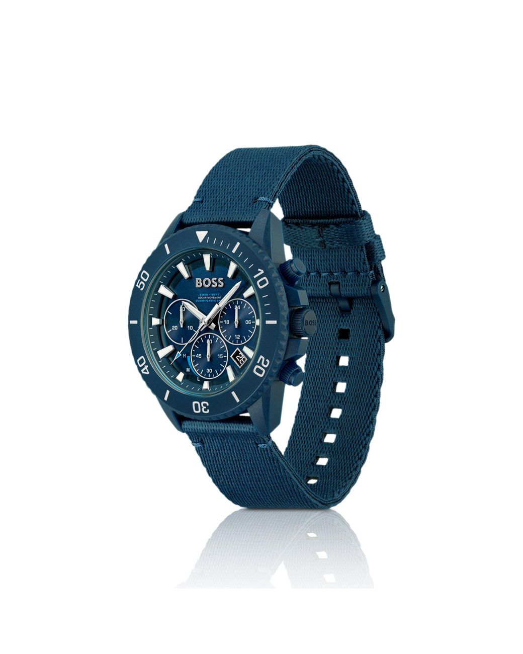 Boss Blue Dial Chronograph Watch With Fabric Strap for men