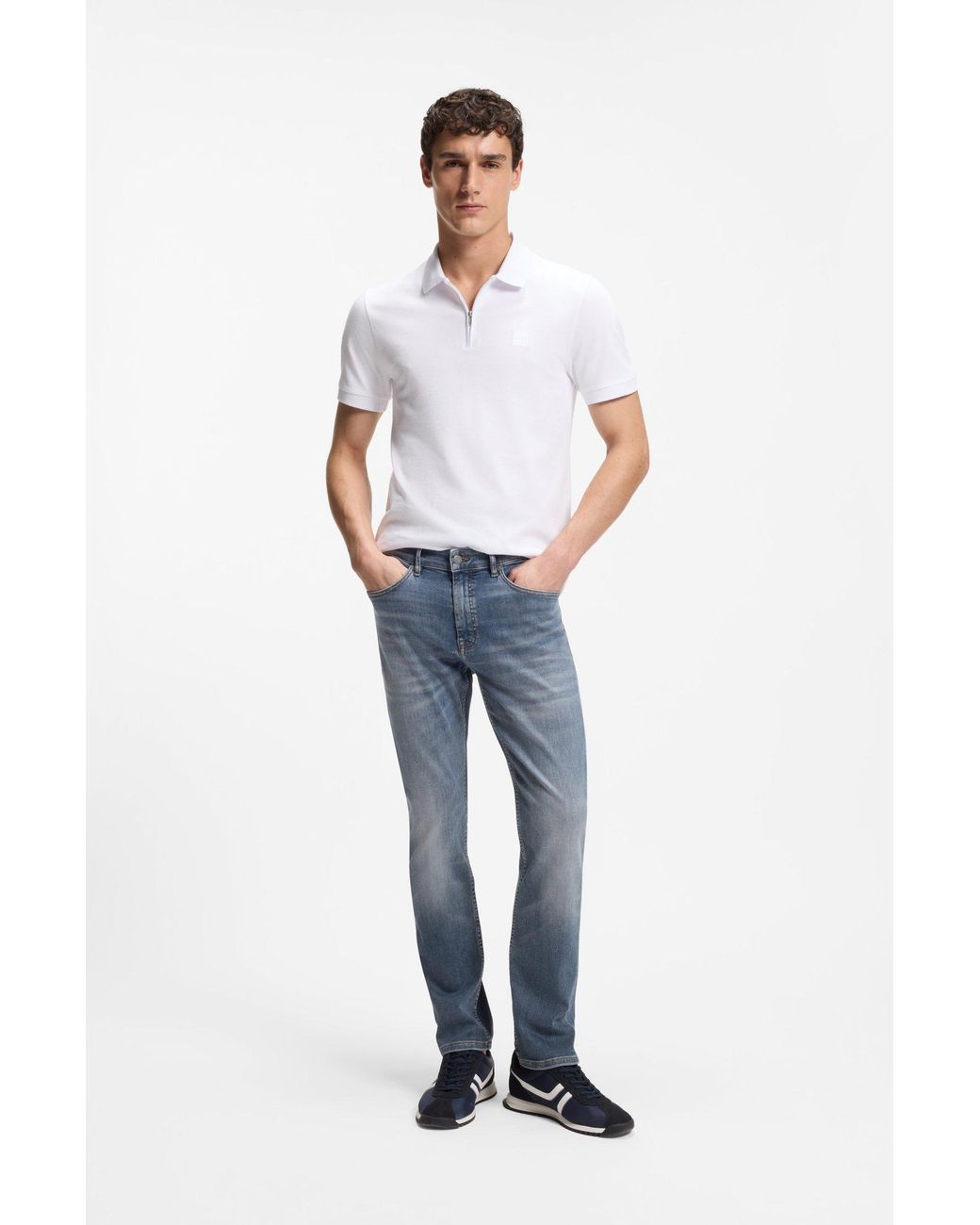 Boss Slim-Fit Poloshirt Aus Stretch-Baumwolle Mit Logo-Aufnäher in White für Herren