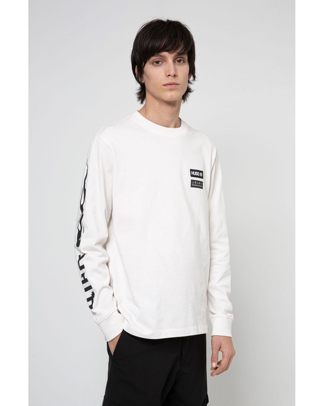 BOSS by Hugo Boss Long Sleeved Cotton T Shirt With Motorcycle Inspired ...