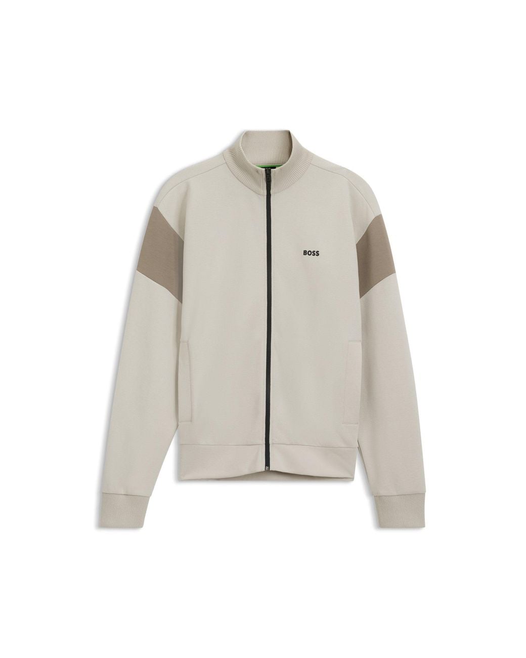 Boss Natural Zip-Up Cotton-Blend Sweatshirt With Contrast Inserts for men