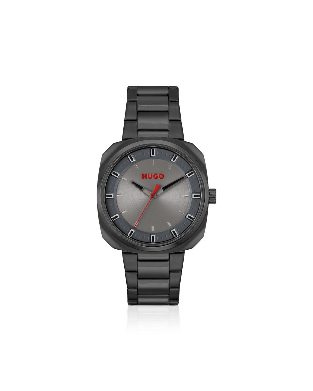 HUGO Gray Plated Watch With Link Bracelet for men
