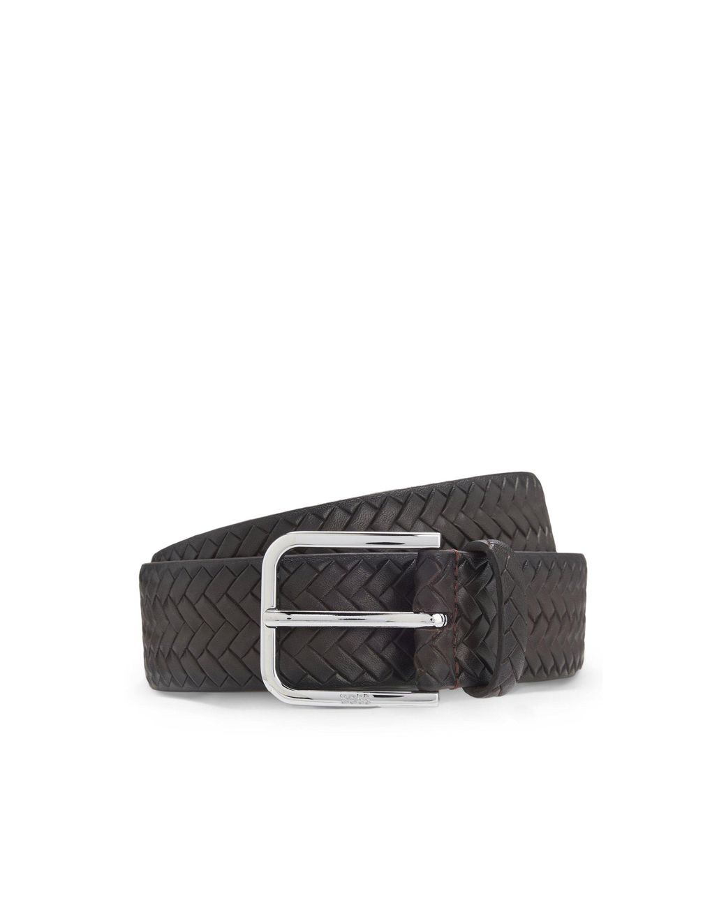 Boss Black Woven-Leather Belt With Pin Buckle for men