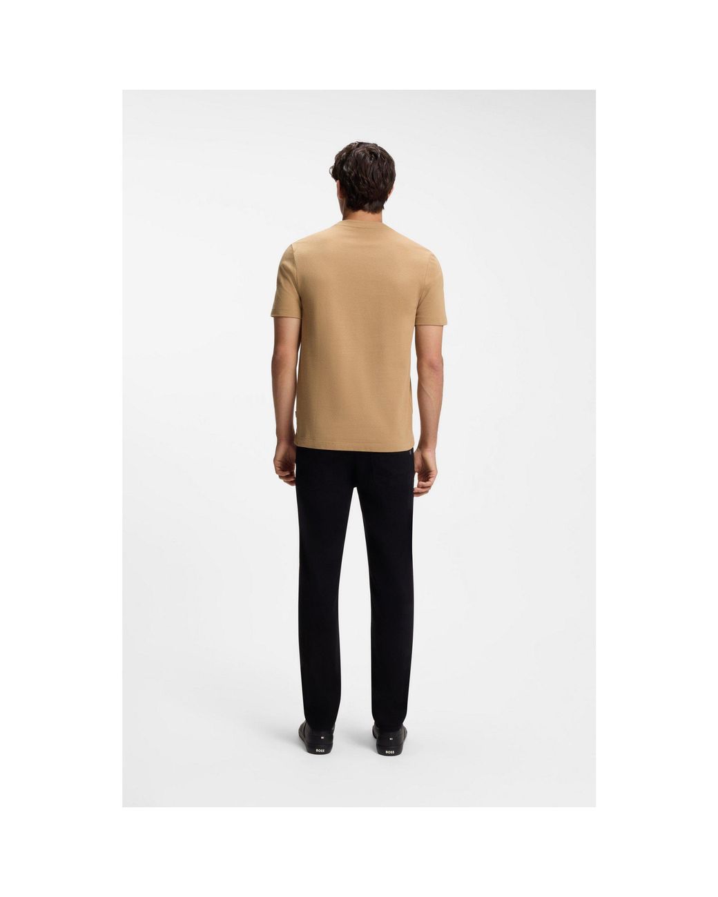 Boss Brown Cotton-Blend T-Shirt With Bubble-Jacquard Structure for men