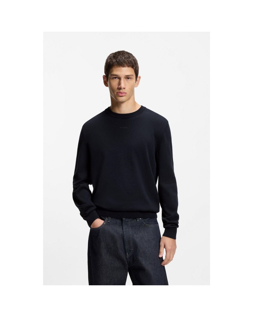 HUGO Blue Cotton Sweater for men