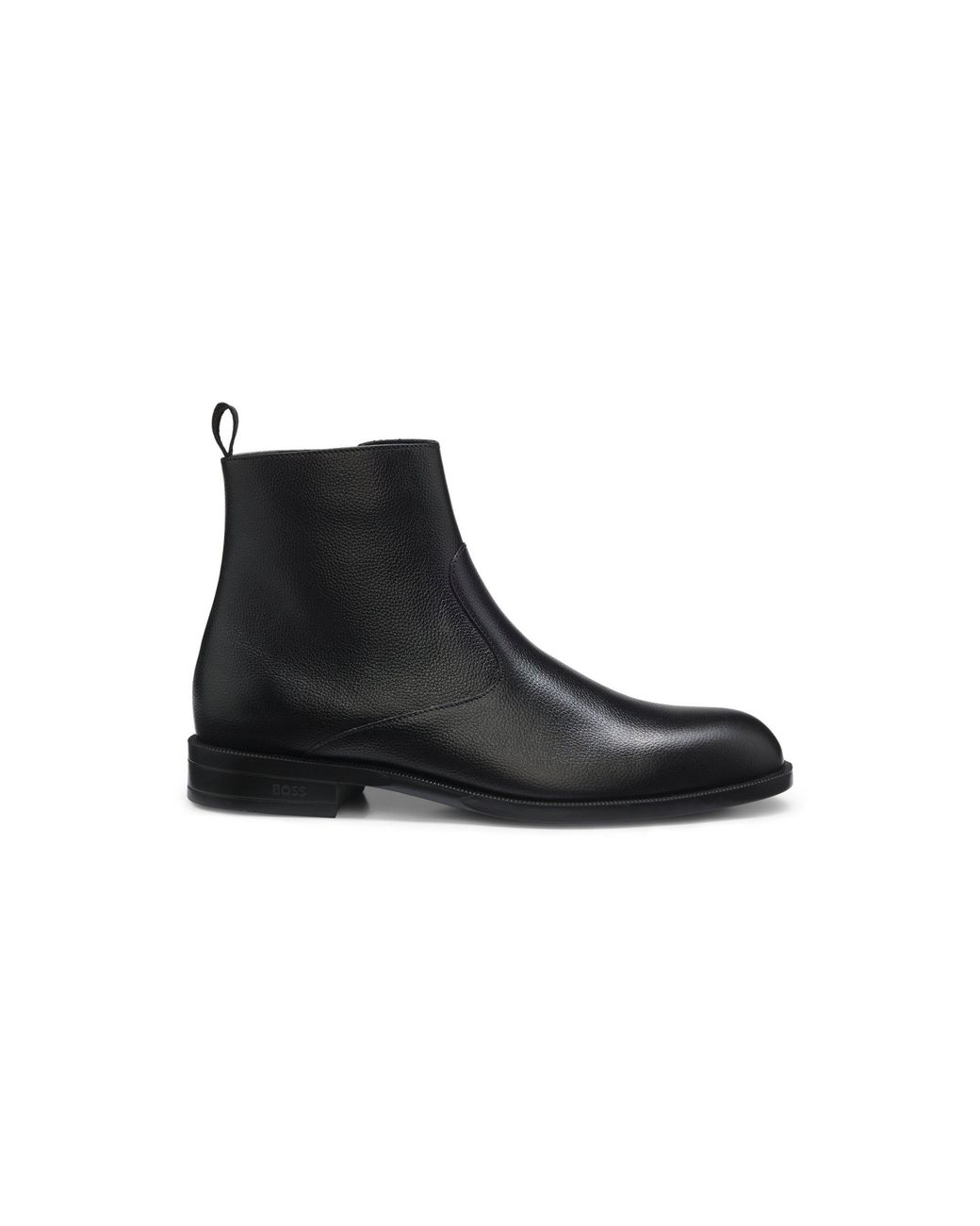 Boss Black Grained-Leather Boots With Side Zip for men