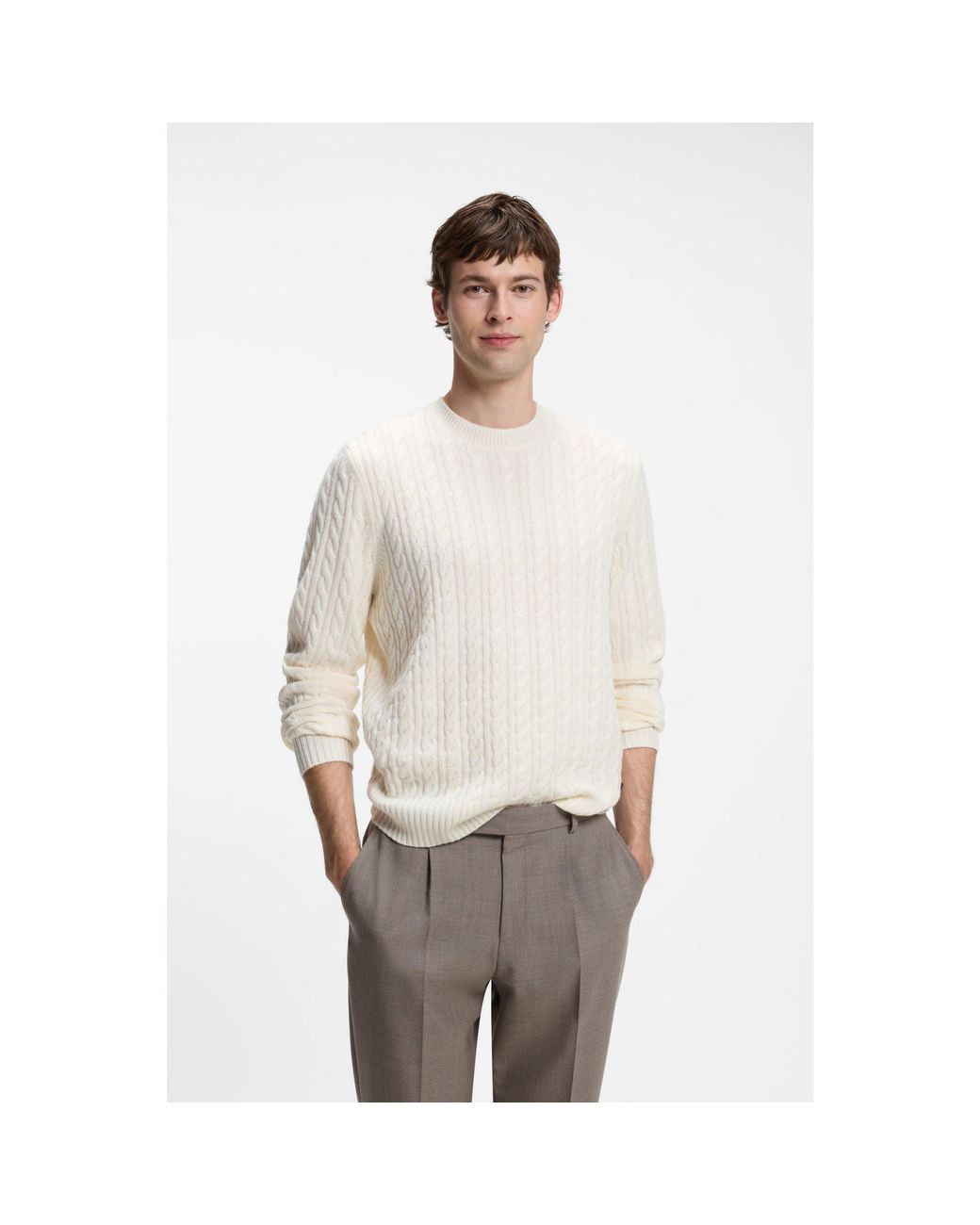 Boss Natural Cable-Knit Sweater for men