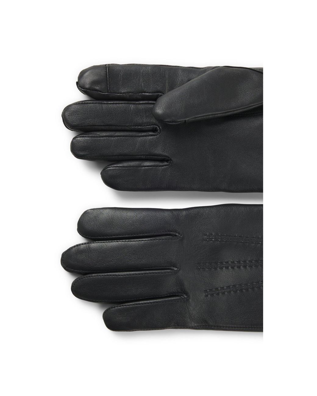 Boss Black Wool-Blend Lined Leather Gloves With Logo for men