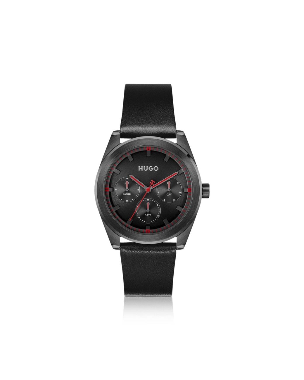 HUGO Black #Bright Sport-Plated Watch With Tonal Leather Strap for men