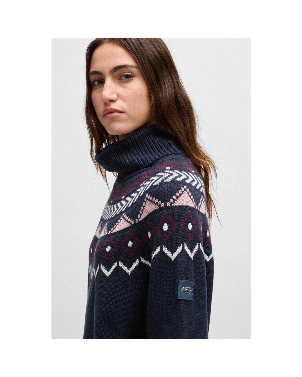 Boss Blue Equestrian Rollneck Sweater With Knitted Pattern