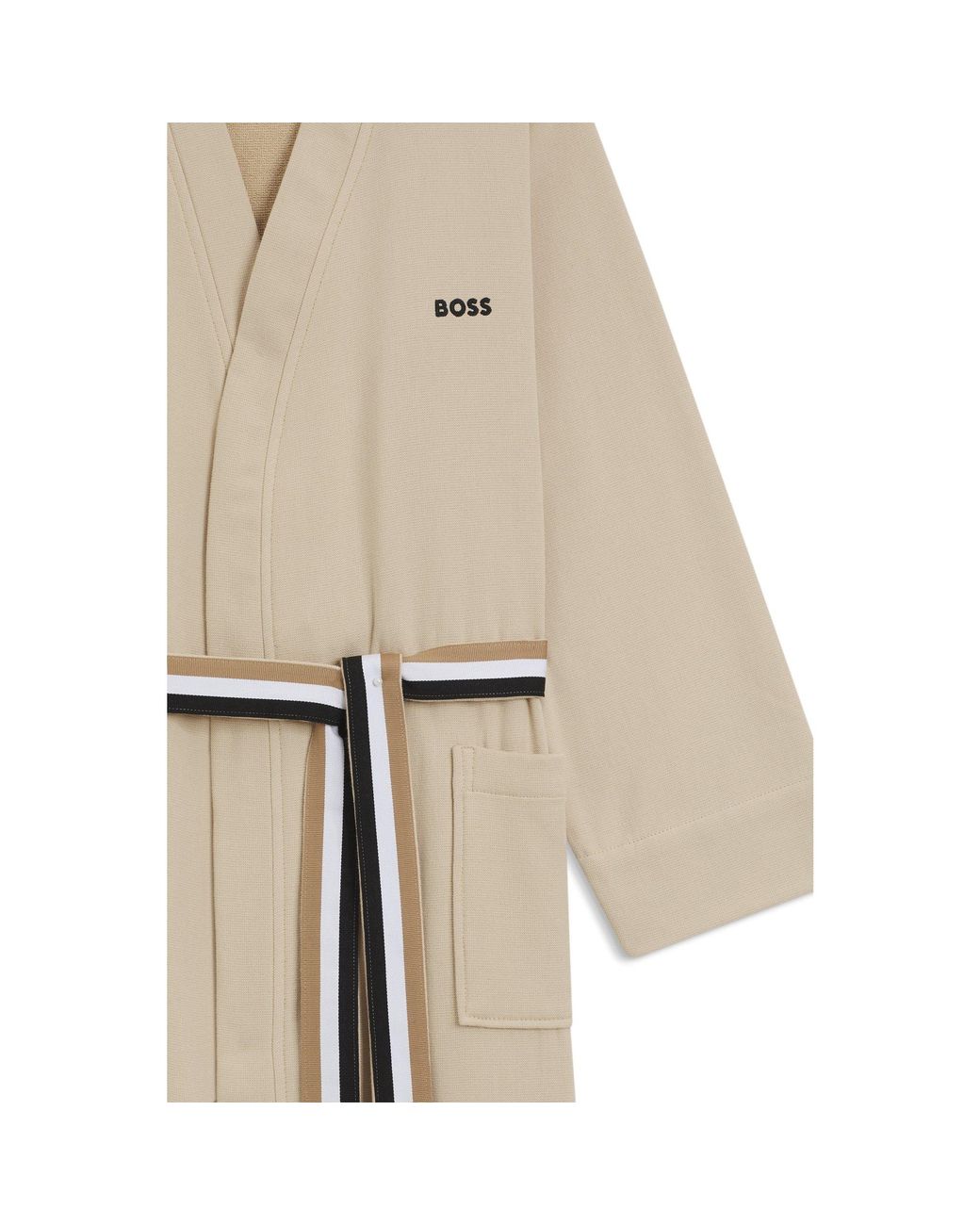 Boss Natural Cotton Dressing Gown With Signature-Stripe Belt