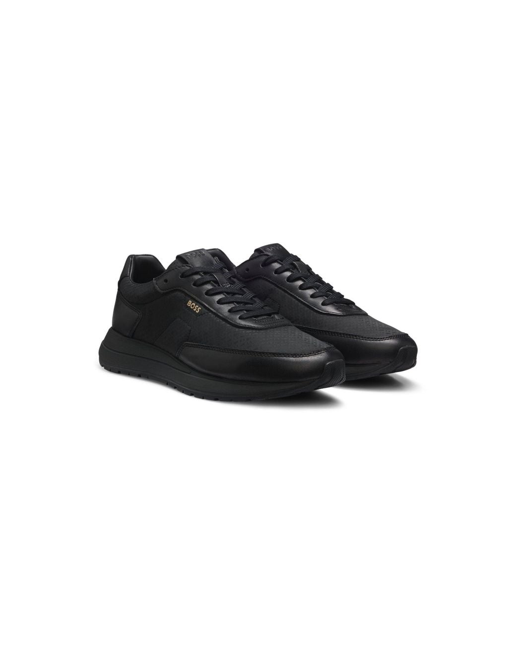 Boss Black Monogram Trainers With Leather Trims And Eva-Rubber Sole for men