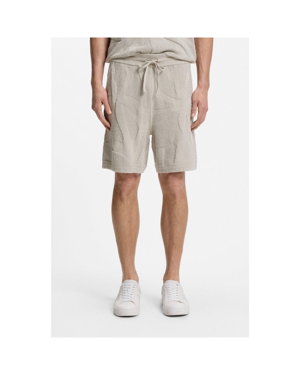 Boss Natural Cotton-Blend Shorts With Knitted Graphics for men