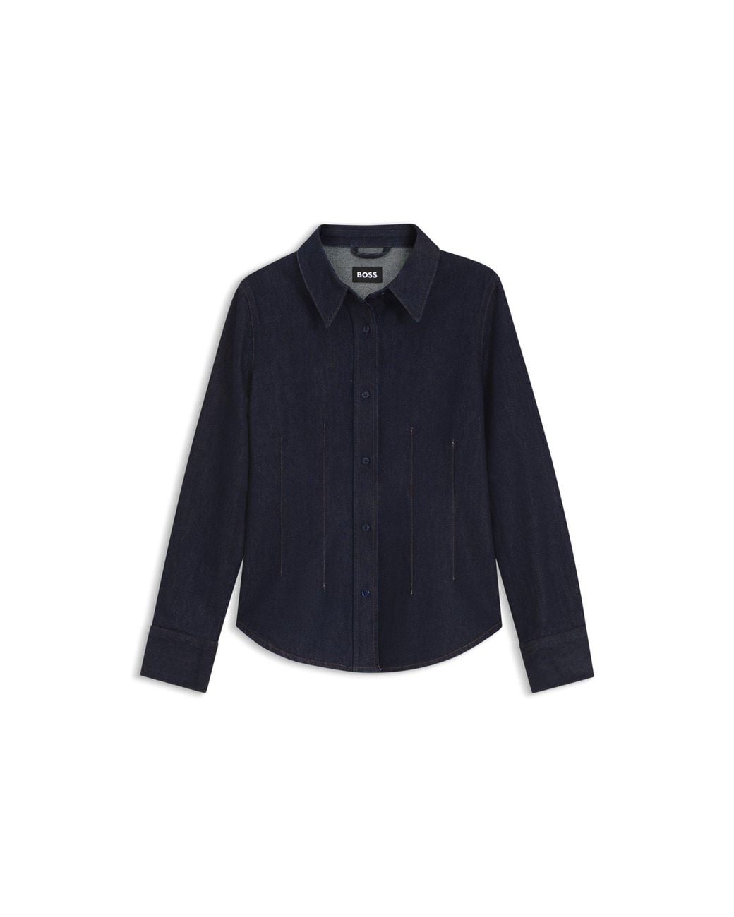 Boss Blue Slim-Fit Denim Shirt With Stitched Detailing