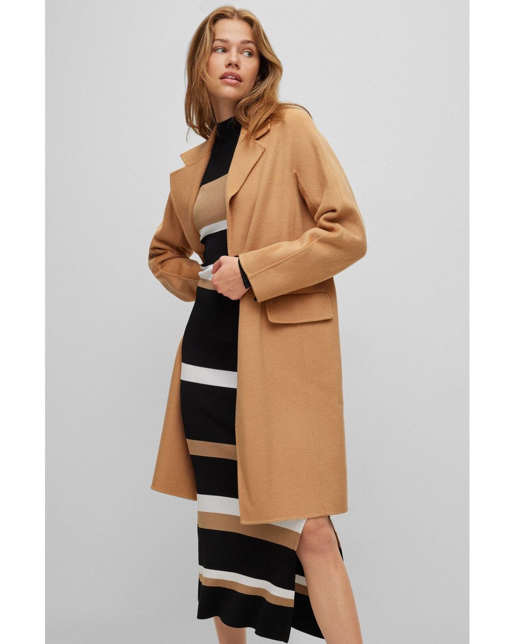 BOSS by HUGO BOSS Wool-blend Coat With Notch Lapels in Natural | Lyst  Australia