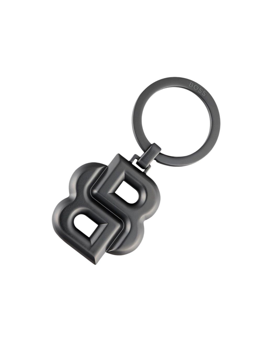 Boss Black Key Ring With Matte-Gunmetal Double B Monogram
