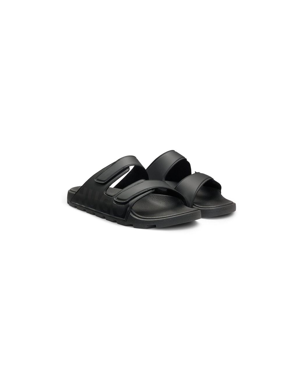 HUGO Black Twin-Strap Logo Slides for men