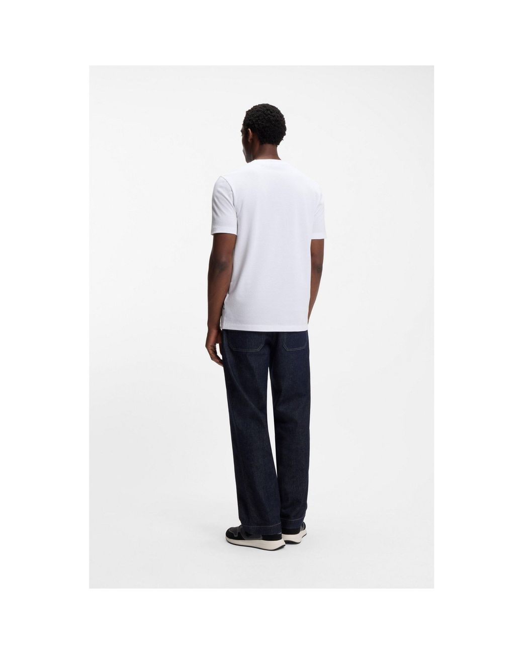 Boss White Cotton-Blend T-Shirt With Bubble-Jacquard Structure for men