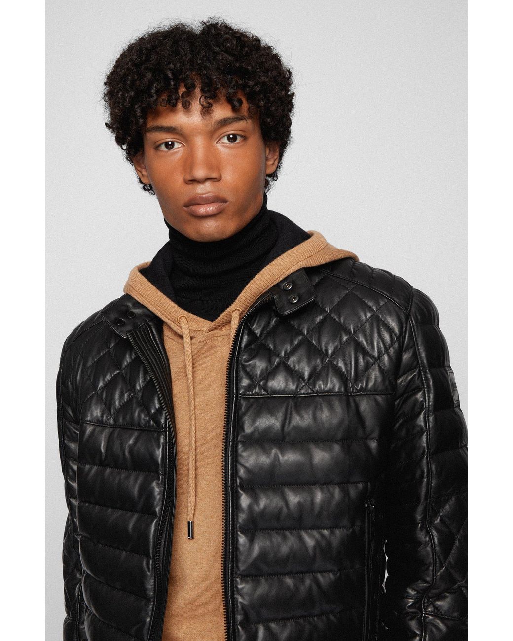 BOSS by HUGO BOSS Slim-fit Quilted Biker Jacket In Waxed Leather in Black  for Men | Lyst UK