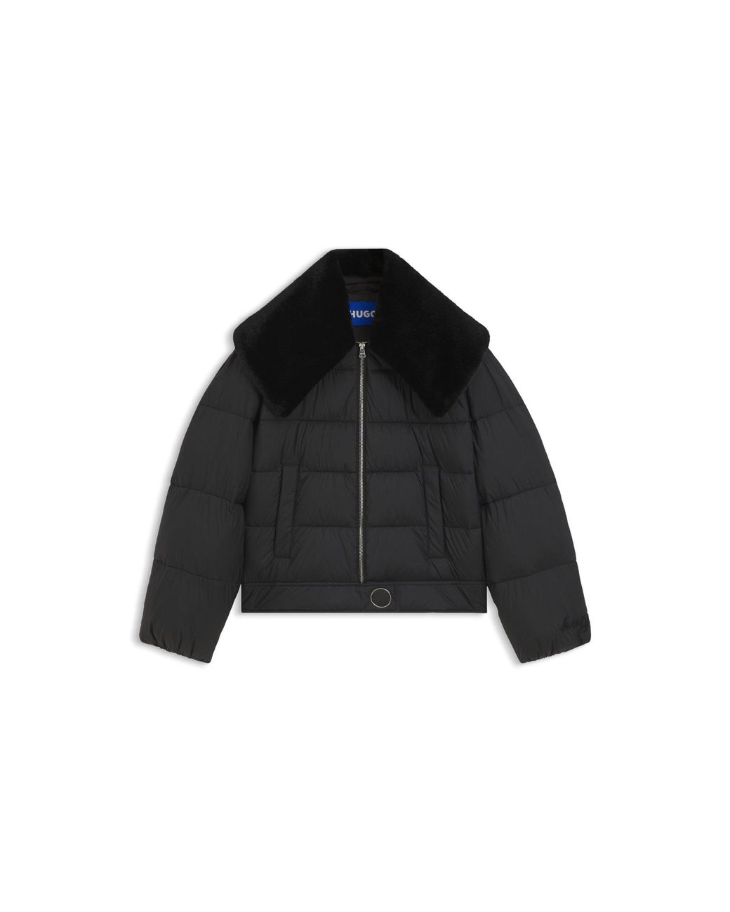 HUGO Black Water-Repellent Puffer Jacket With Detachable Faux-Fur Collar