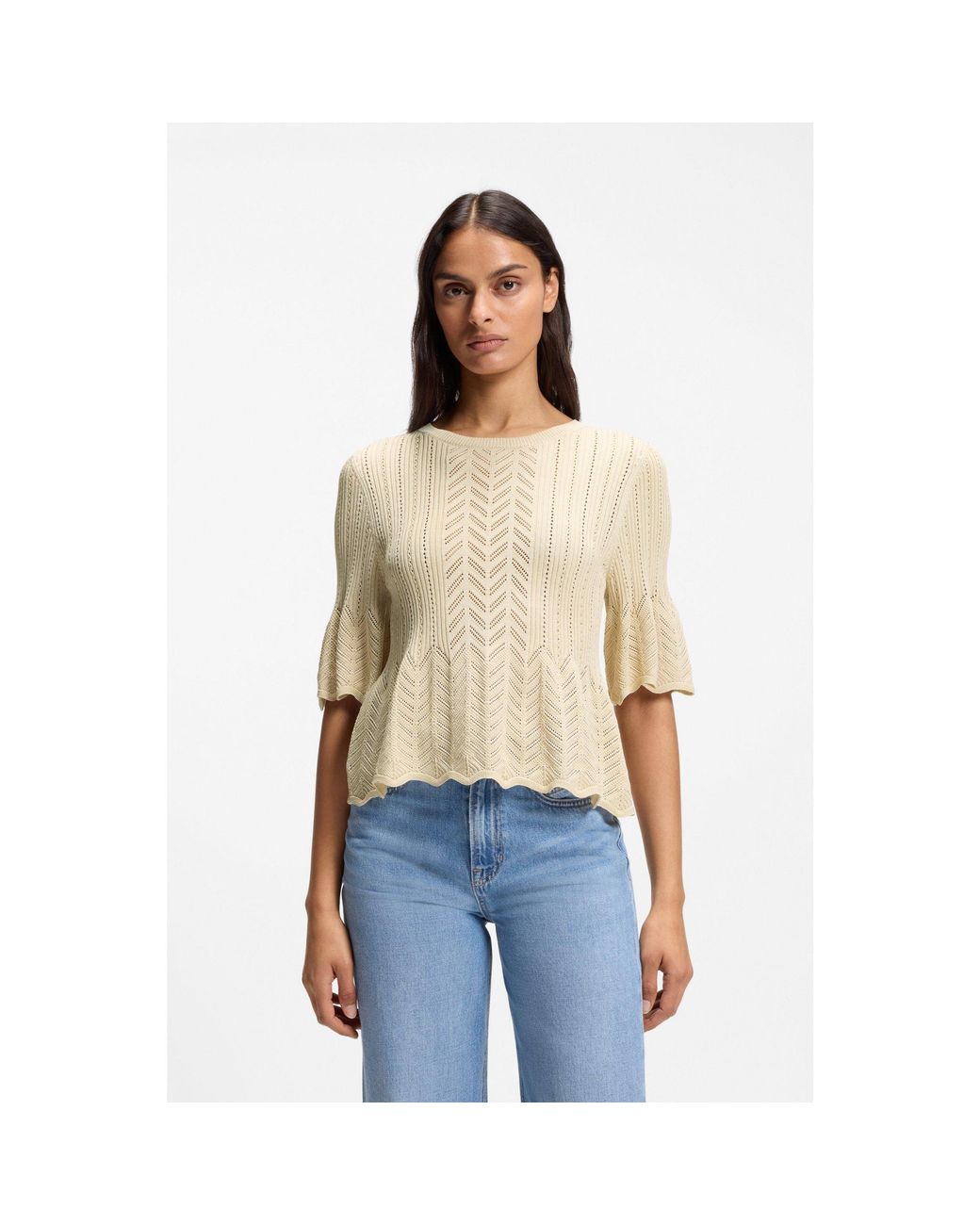 Boss White Regular-Fit Sweater With Open-Knit Structure