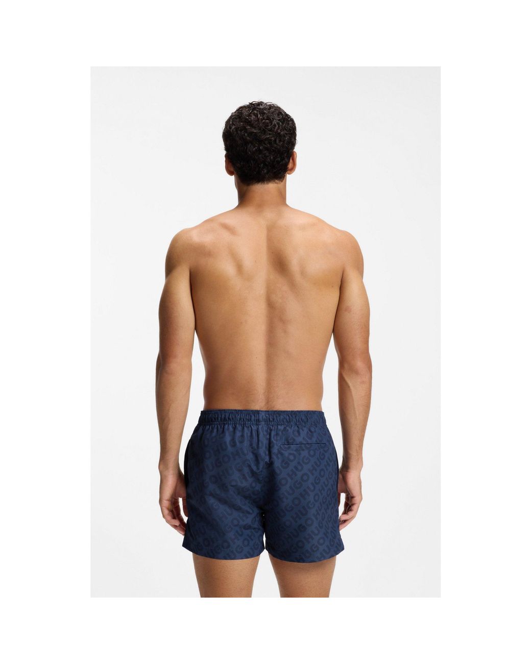 HUGO Blue Quick-Dry Swim Shorts With Logo Print for men