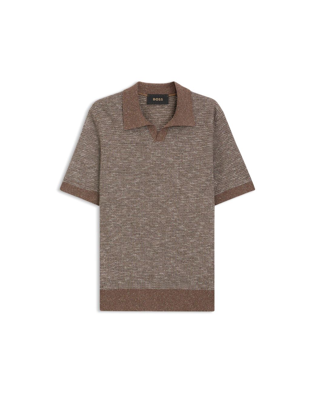 Boss Brown Johnny-Collar Polo Sweater for men