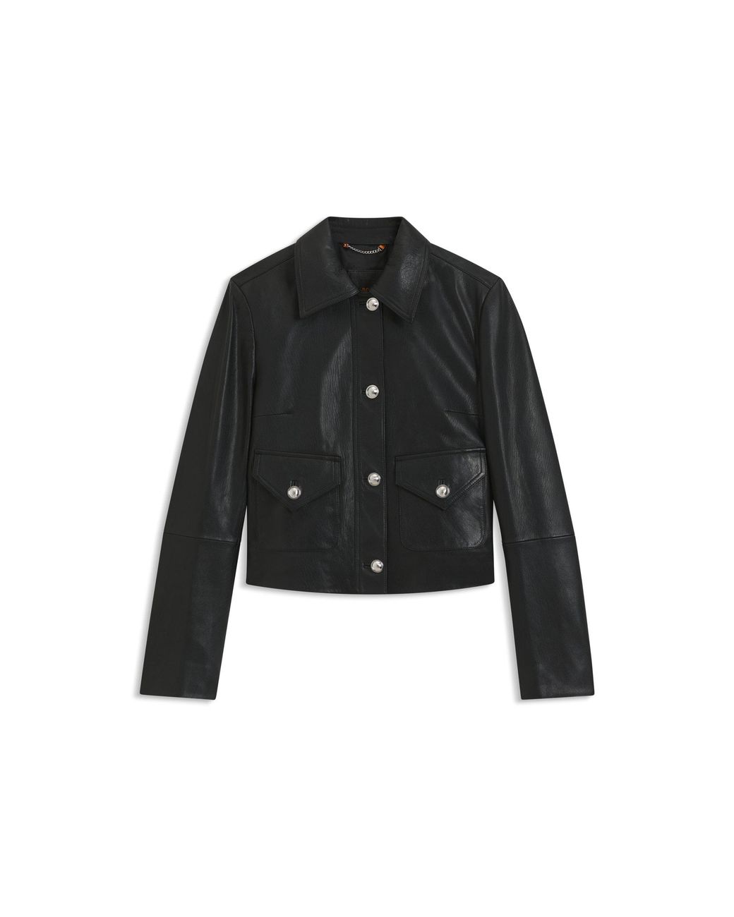 Boss Black Leather Jacket With Polished Logo Buttons