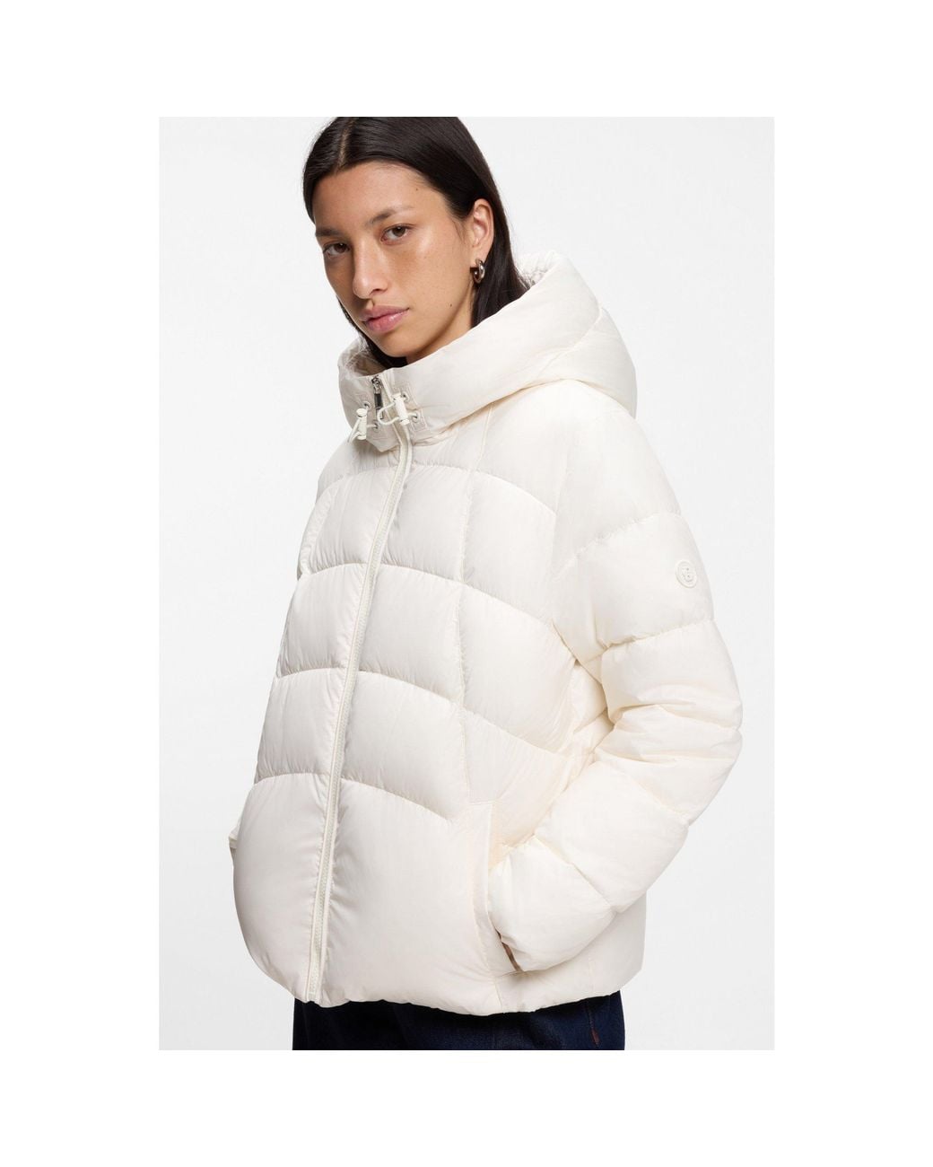 Boss White Water-Repellent Padded Jacket With Adjustable Waist
