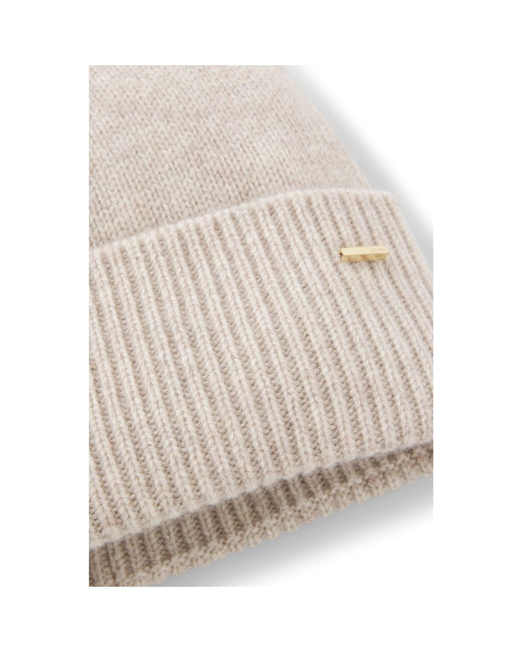 Boss Natural Cashmere Beanie Hat With Metallic Logo Trim