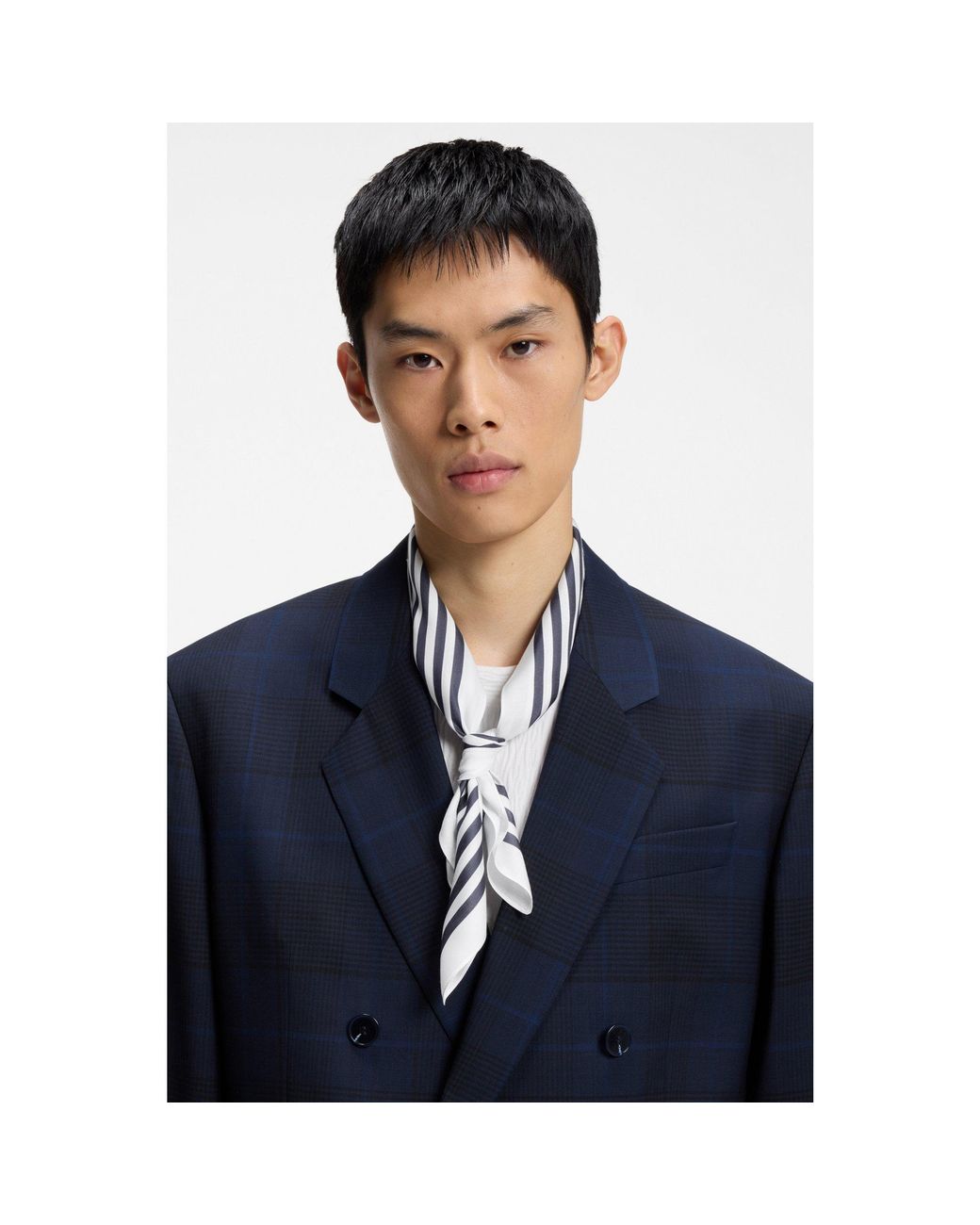 HUGO White Striped-Border Bandana Blended With Silk for men