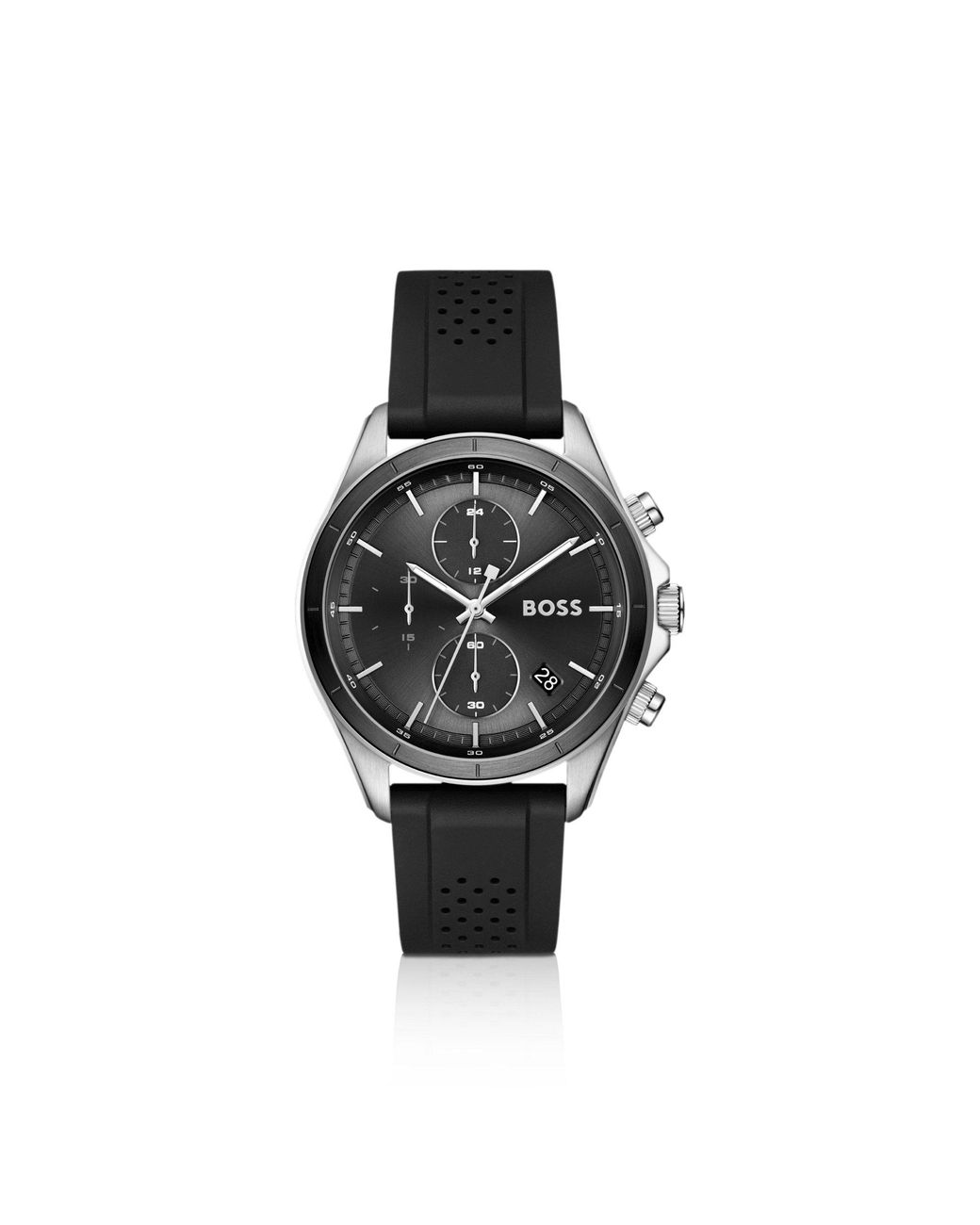 Boss Black Letic Stainless-Steel Watch With Perforated Silicone Strap for men