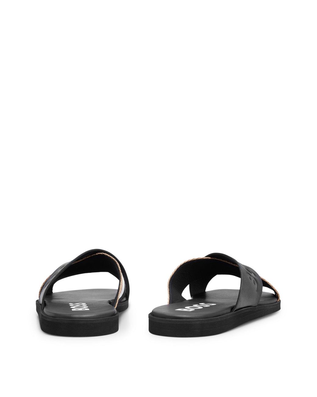 BOSS Mens Black Padded Darrel Open Toe Slip On Leather Sandals Shoes 40 BOSS by Hugo Boss Men main image 3