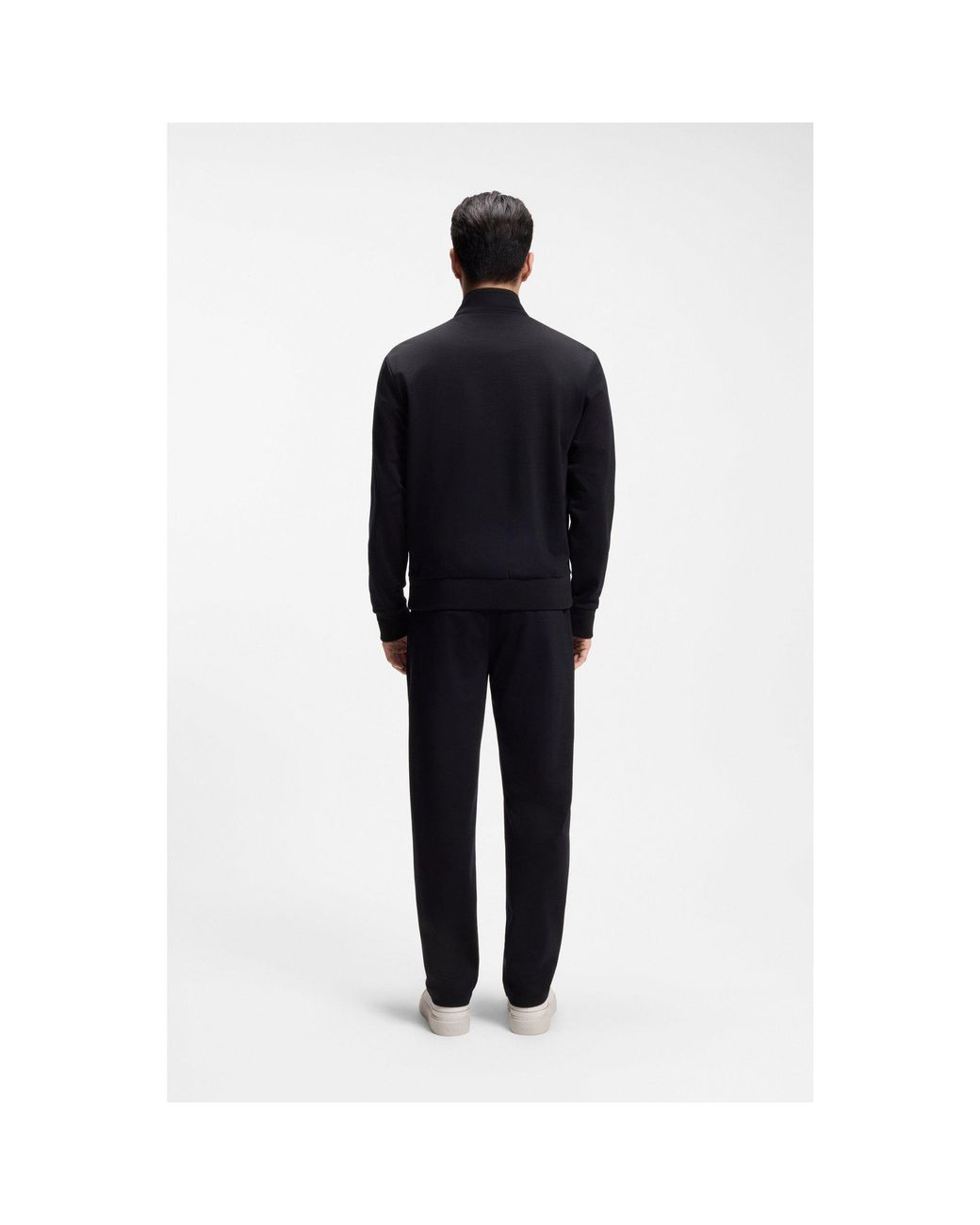 Boss Black Stand-Collar Wool-Blend Sweatshirt With Full Zip for men