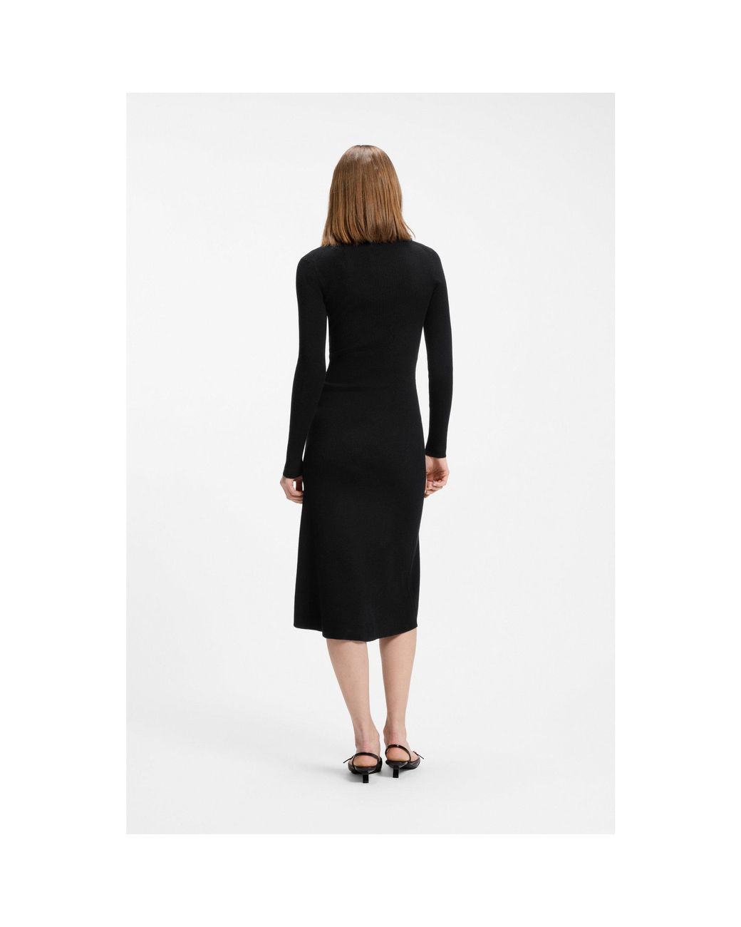 HUGO Black Slim-Fit Midi Dress With Keyhole Polo Collar